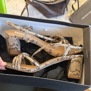 Saks Fifth Avenue Beige Snake Print Block Heel